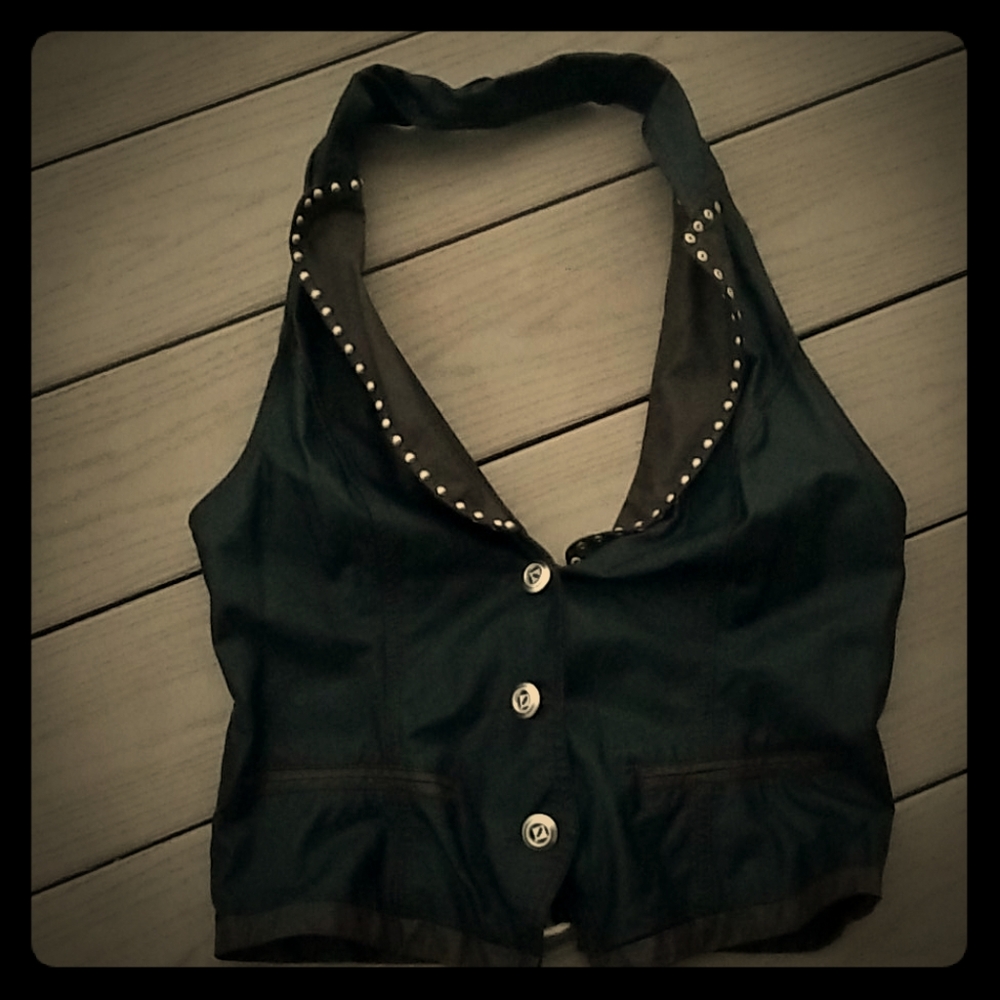 Black studded pleather vest